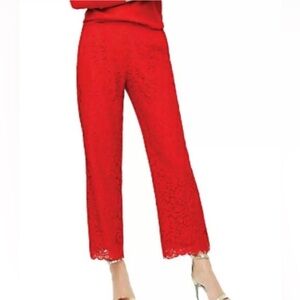 JCrew Pull On Red Lace Pants Lined 10 Holiday Cocktail Party Festive Christmas